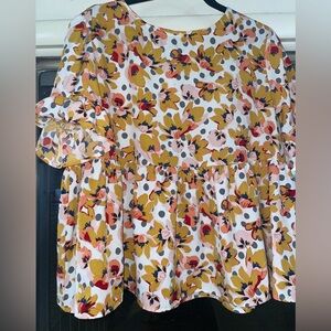 Floral Ruffle Sleeve Women's Top